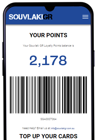 Smartphone with loyalty app on the screen showing amount of loyalty points